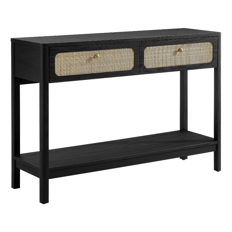 Pemberly Row Wood Console Table with Full-Glide Drawers in Black