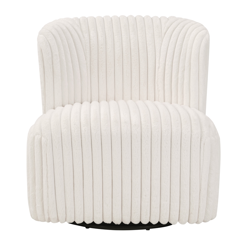 Pemberly Row Swivel Accent Chair with White Cord Fur Fabric
