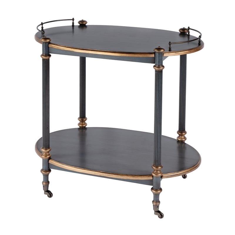 Pemberly Row 31 in Wood 2-Tier Oval Serving Cart in Pastel Blue