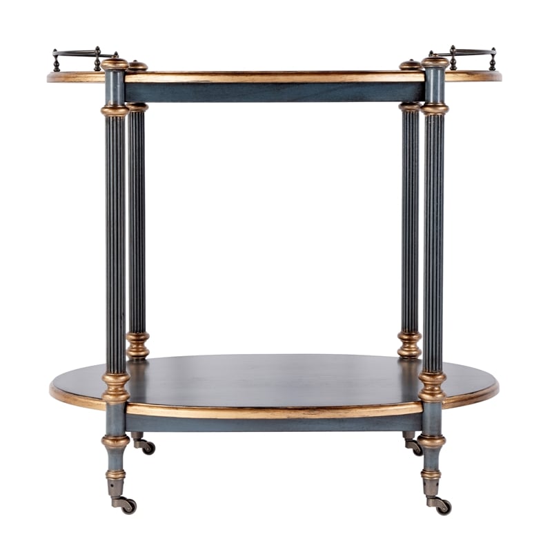 Pemberly Row 31 in Wood 2-Tier Oval Serving Cart in Pastel Blue
