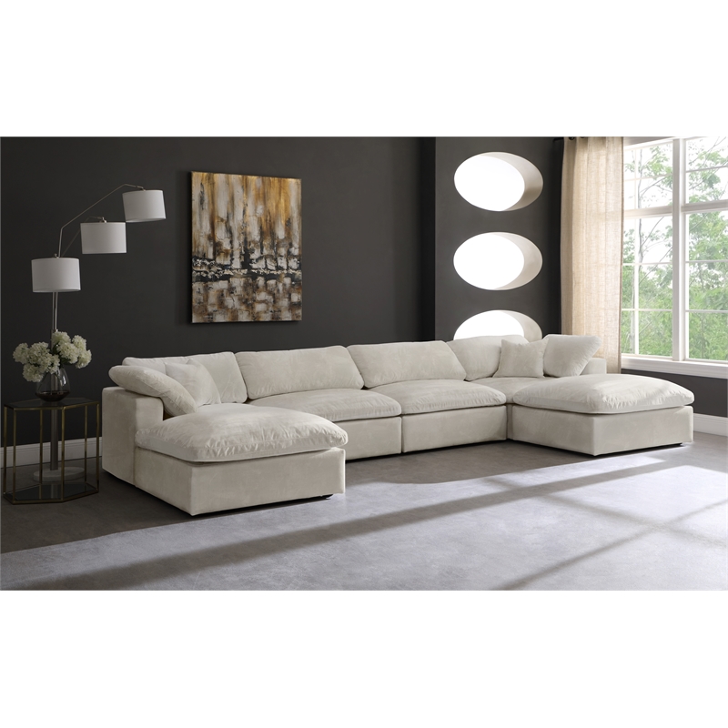 Pemberly Row Cream Velvet Modular Sectional with 6-Piece Design