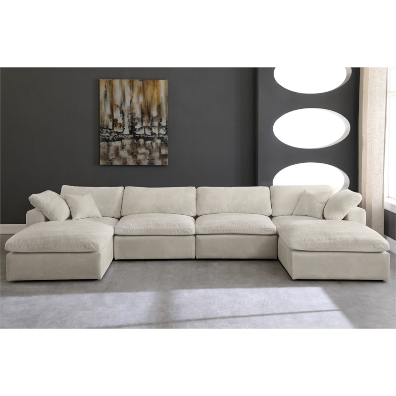Pemberly Row Cream Velvet Modular Sectional with 6-Piece Design