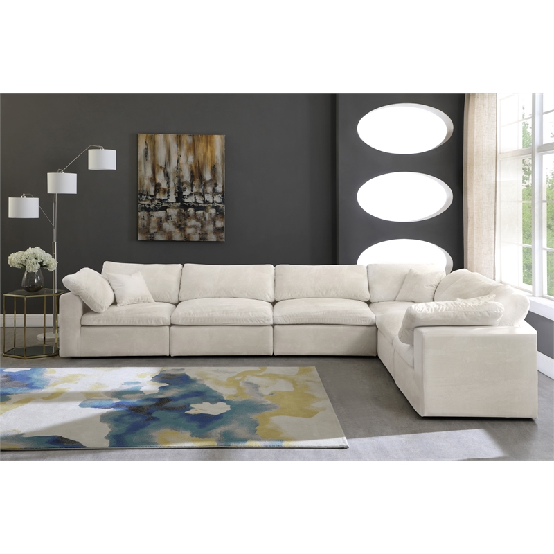 Pemberly Row Cream Velvet Modular Sectional with 6-Piece Design