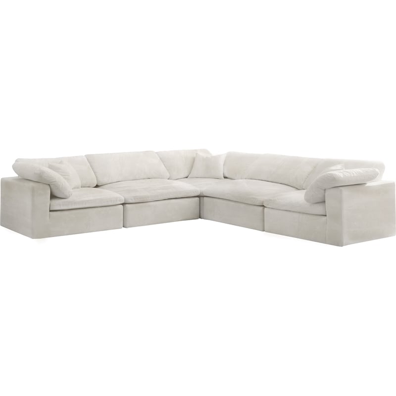 Pemberly Row Cream Velvet Modular Sectional with 5-Piece Design