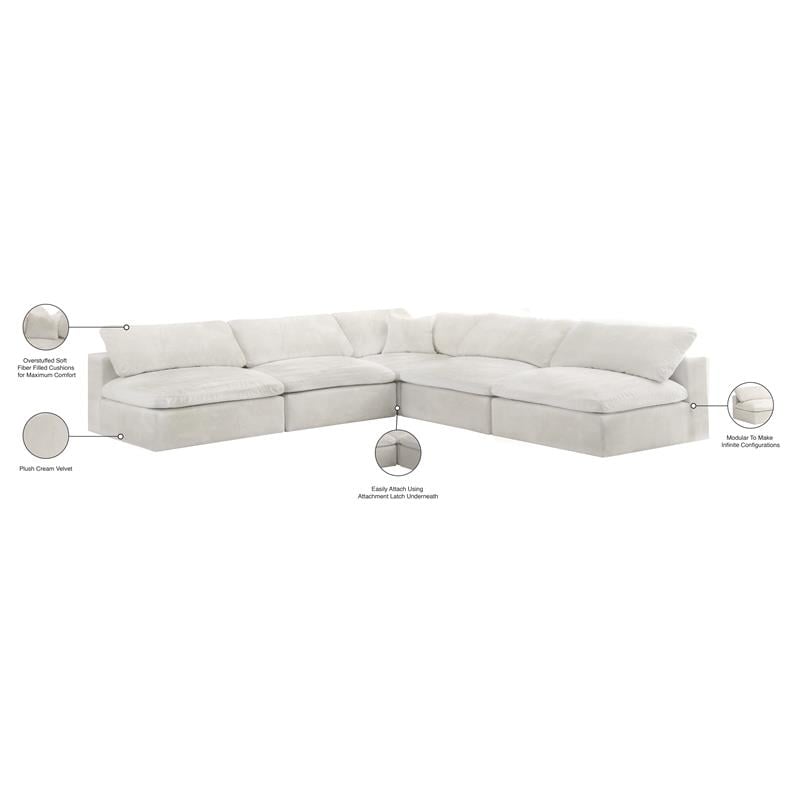 Pemberly Row Cream Velvet Modular Sectional with 5-Piece Design