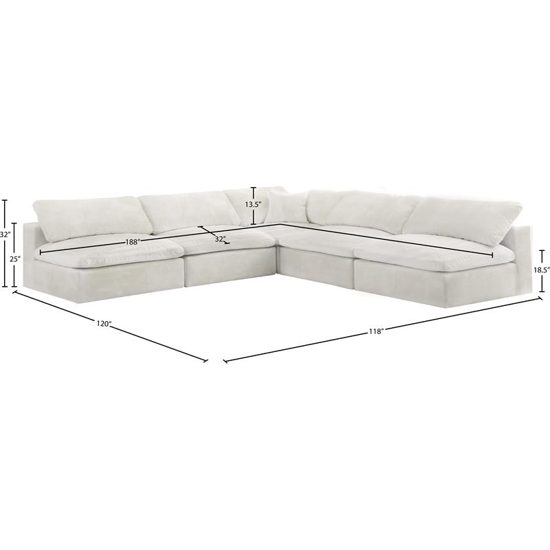 Pemberly Row Cream Velvet Modular Sectional with 5-Piece Design