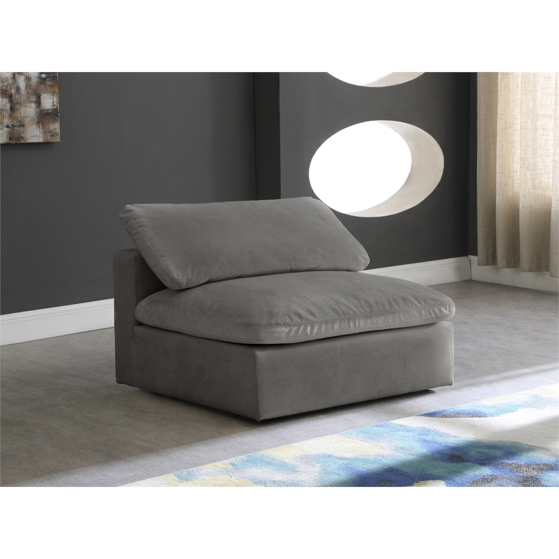 Pemberly Row Modular Gray Velvet Armless Chair with Fiber Cushions