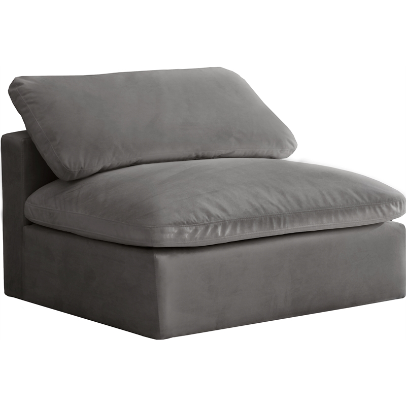 Pemberly Row Modular Gray Velvet Armless Chair with Fiber Cushions