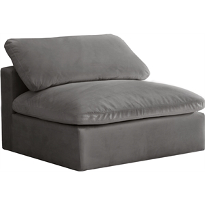 Pemberly Row Modular Gray Velvet Armless Chair with Fiber Cushions