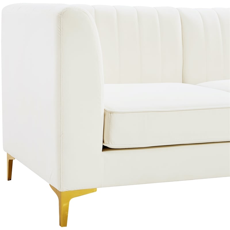Pemberly Row Modular Cream Velvet Sectional with Channel Tufting