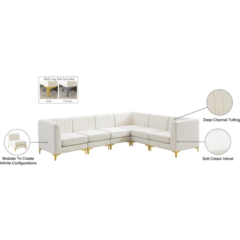 Pemberly Row Modular Cream Velvet Sectional with Channel Tufting
