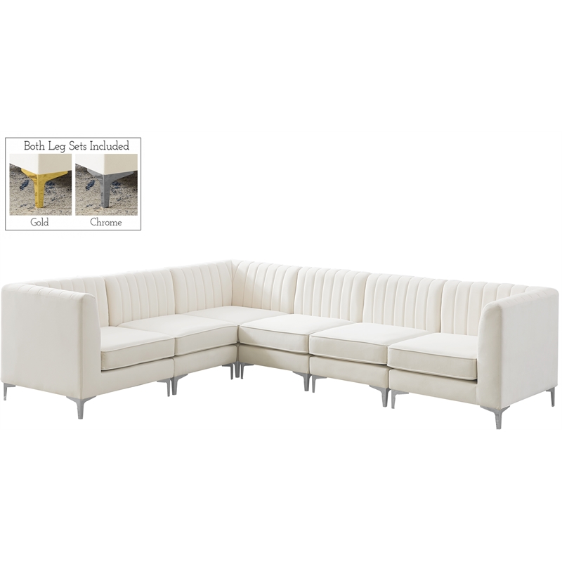 Pemberly Row Modular Cream Velvet Sectional with Channel Tufting