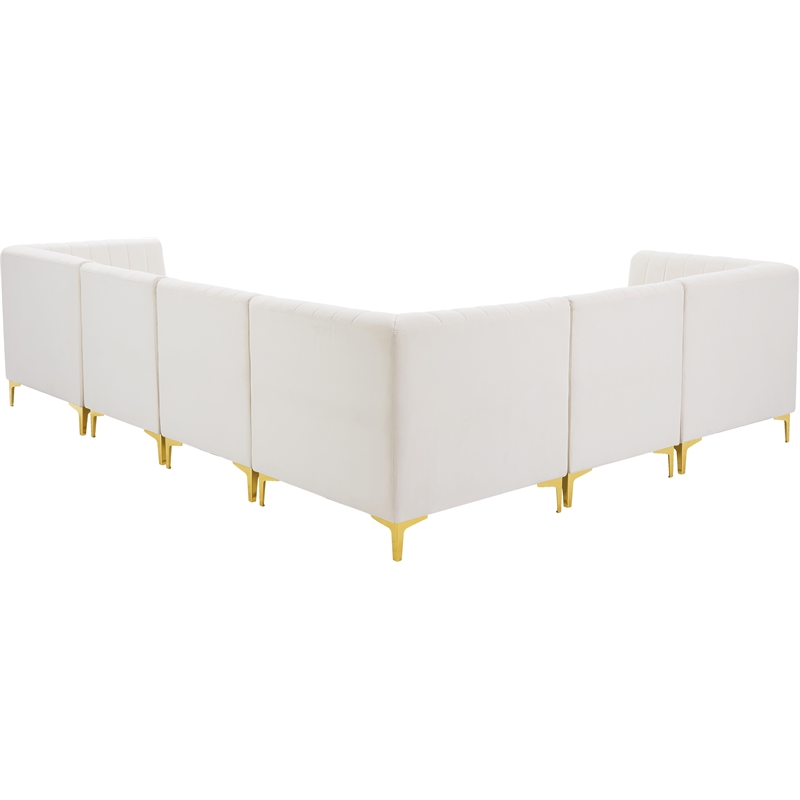 Pemberly Row Modular Cream Velvet Sectional with Channel Tufting