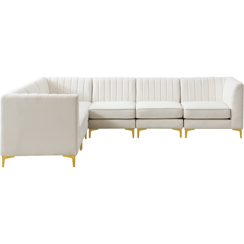 Pemberly Row Modular Cream Velvet Sectional with Channel Tufting