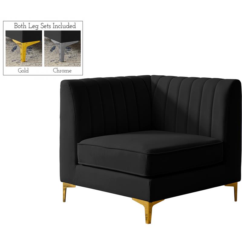 Pemberly Row Velvet Corner Chair with Modular Design in Black
