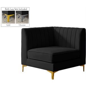 Pemberly Row Velvet Corner Chair with Modular Design in Black