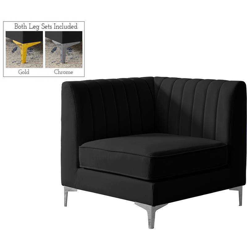 Pemberly Row Velvet Corner Chair with Modular Design in Black
