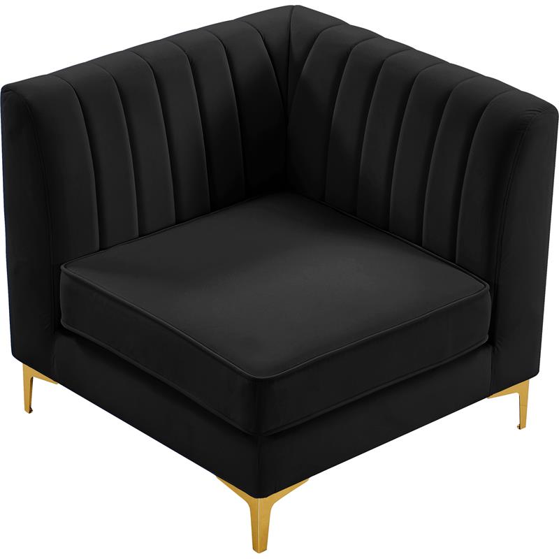 Pemberly Row Velvet Corner Chair with Modular Design in Black