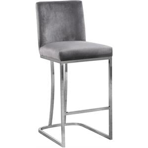 Pemberly Row Velvet Counter Stool in Gray with Chrome Finish