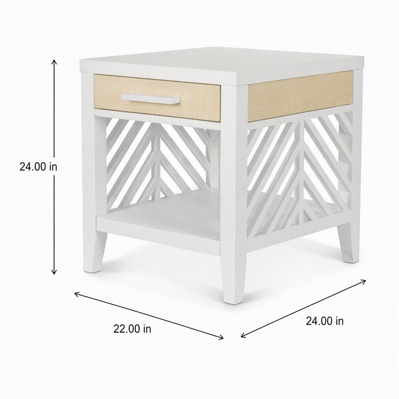 Pemberly Row 1-Drawer End Table with Slatted Design in Sand/White Finish