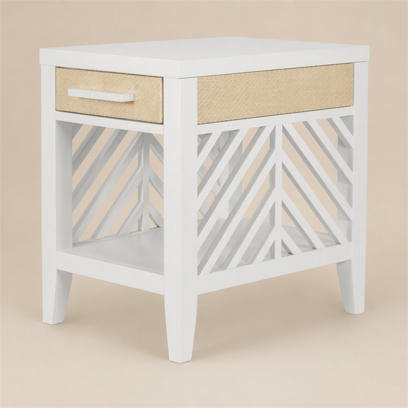 Pemberly Row 1-Drawer Chairside Table in White with Slatted Open Design