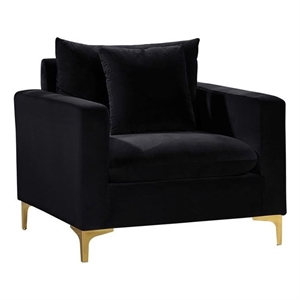 Pemberly Row Black Velvet Accent Chair with Customizable Gold & Chrome Legs