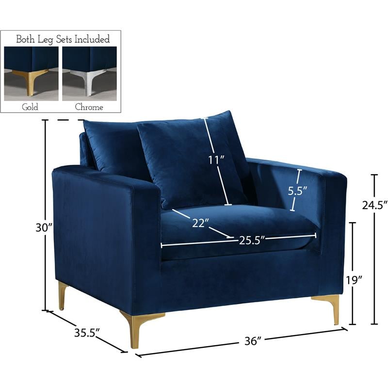Pemberly Row Velvet Accent Chair with Chrome and Gold Legs in Navy