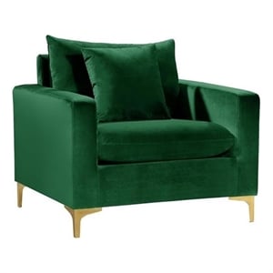 Pemberly Row Velvet Accent Chair with Chrome and Gold Legs in Green