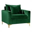 Pemberly Row Velvet Accent Chair with Chrome and Gold Legs in Green
