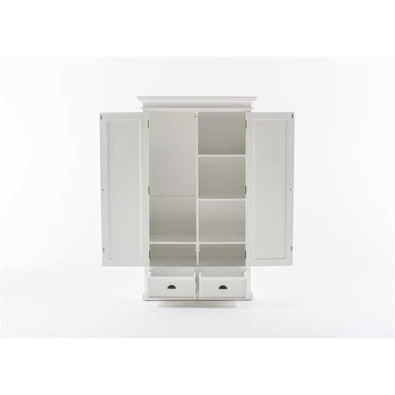pemberly row wardrobe in white mahogany with shelving and drawers
