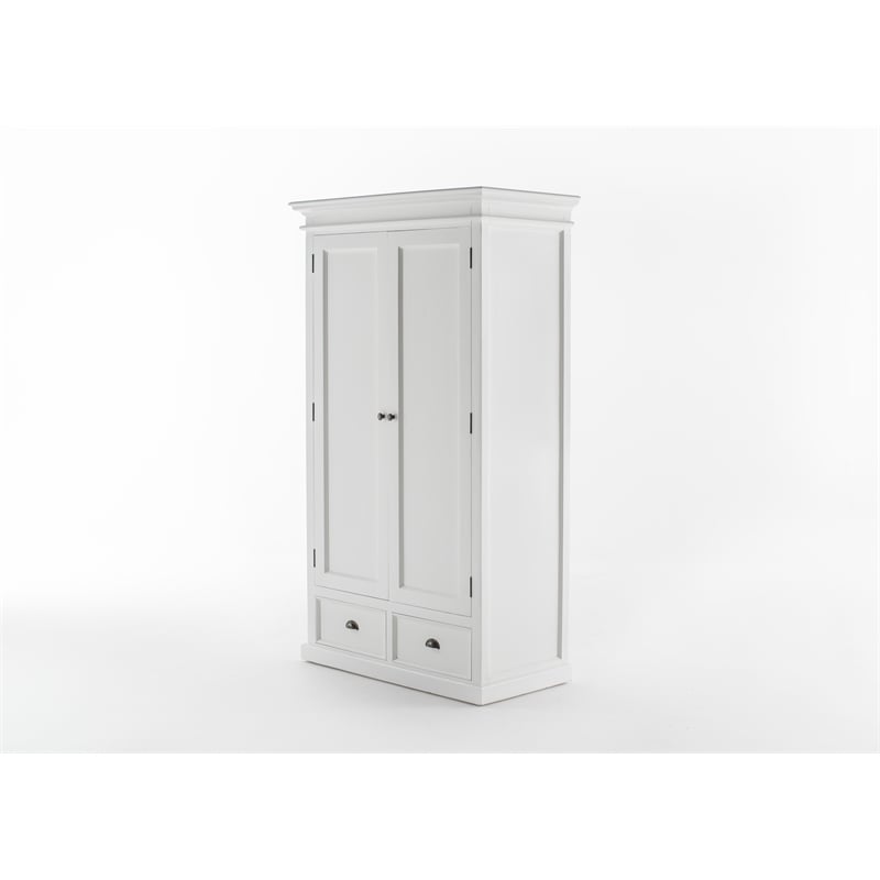 pemberly row wardrobe in white mahogany with shelving and drawers