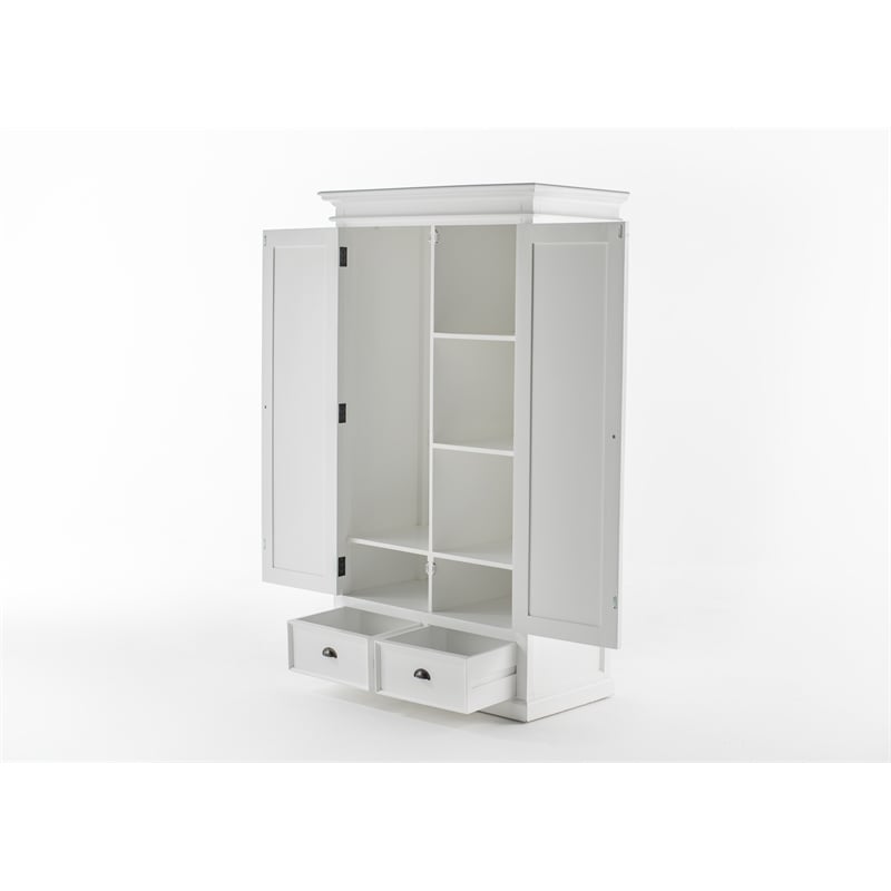 pemberly row wardrobe in white mahogany with shelving and drawers