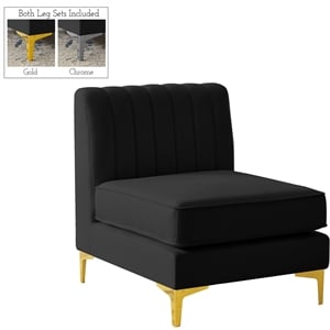 Pemberly Row Black Velvet Armless Chair with Deep Channel Tufting