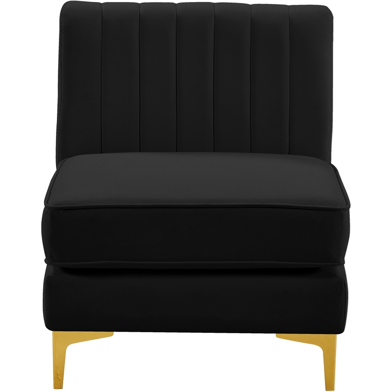 Pemberly Row Black Velvet Armless Chair with Deep Channel Tufting