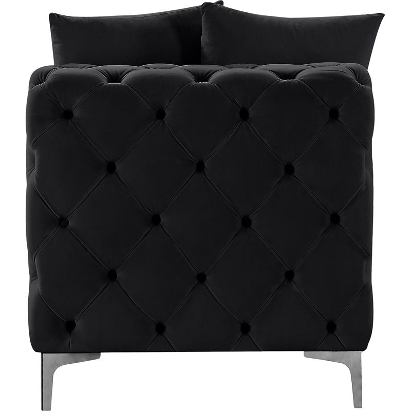 Pemberly Row Black Velvet Armless Chair with Gold & Chrome Legs