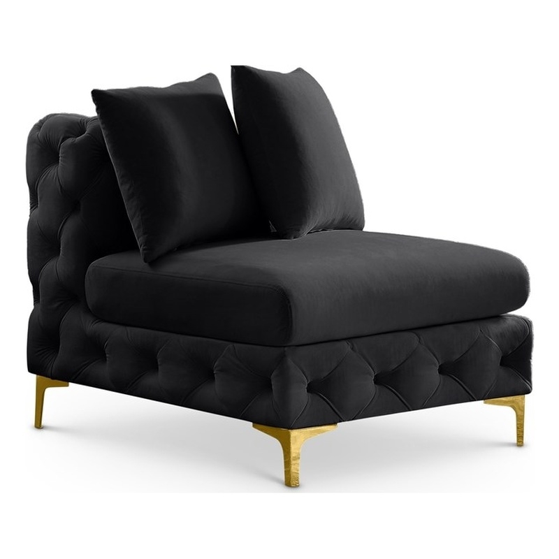 Pemberly Row Black Velvet Armless Chair with Gold & Chrome Legs