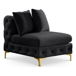 Pemberly Row Black Velvet Armless Chair with Gold & Chrome Legs