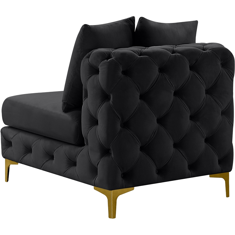 Pemberly Row Black Velvet Armless Chair with Gold & Chrome Legs