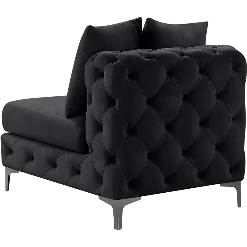 Pemberly Row Black Velvet Armless Chair with Gold & Chrome Legs