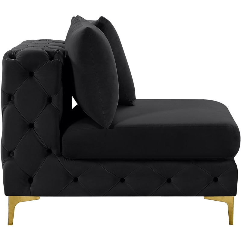 Pemberly Row Black Velvet Armless Chair with Gold & Chrome Legs