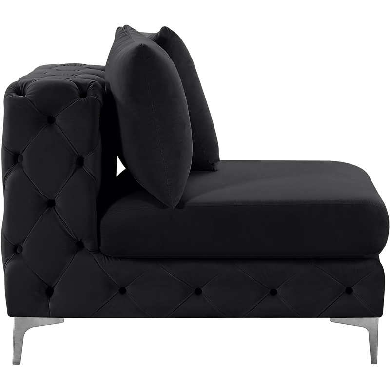 Pemberly Row Black Velvet Armless Chair with Gold & Chrome Legs