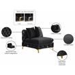 Pemberly Row Black Velvet Armless Chair with Gold & Chrome Legs