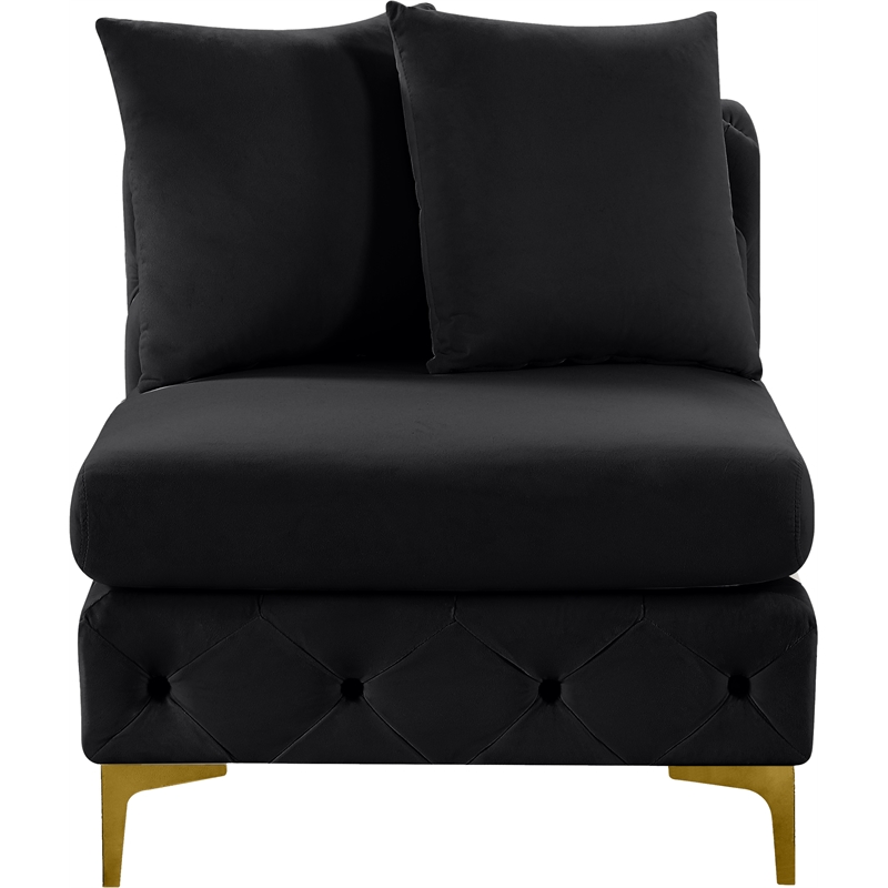 Pemberly Row Black Velvet Armless Chair with Gold & Chrome Legs