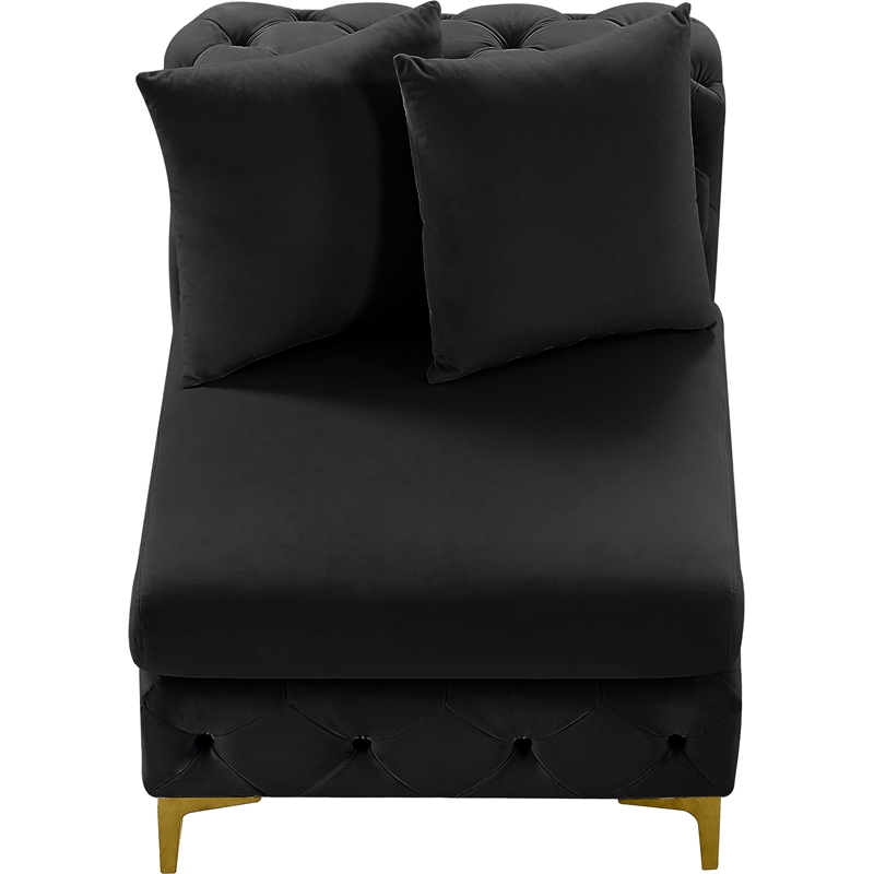 Pemberly Row Black Velvet Armless Chair with Gold & Chrome Legs