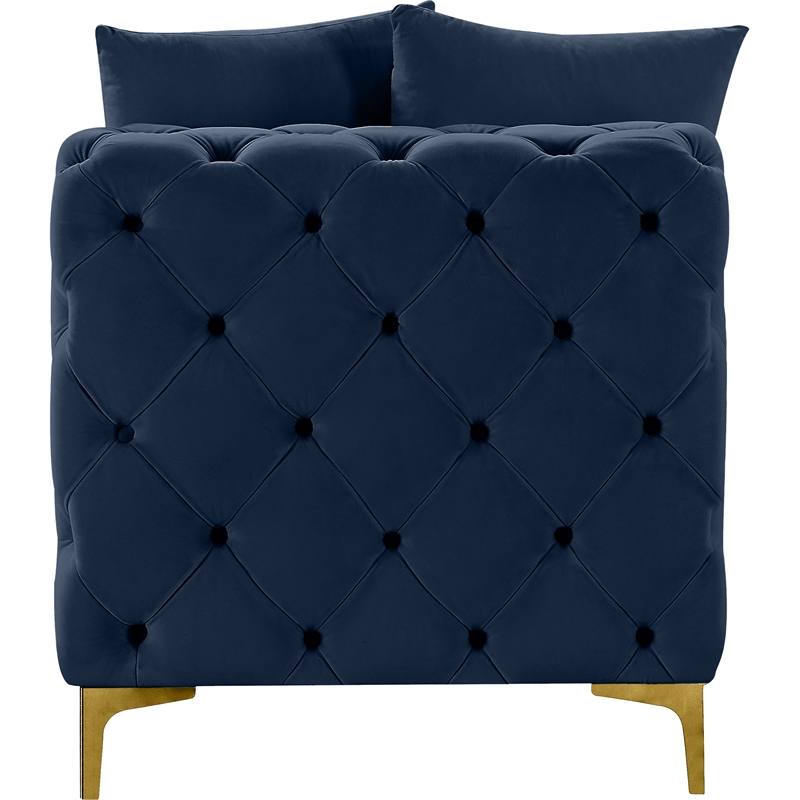 Pemberly Row Navy Velvet Armless Chair with Gold & Chrome Legs