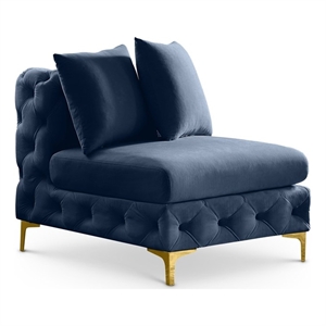Pemberly Row Navy Velvet Armless Chair with Gold & Chrome Legs