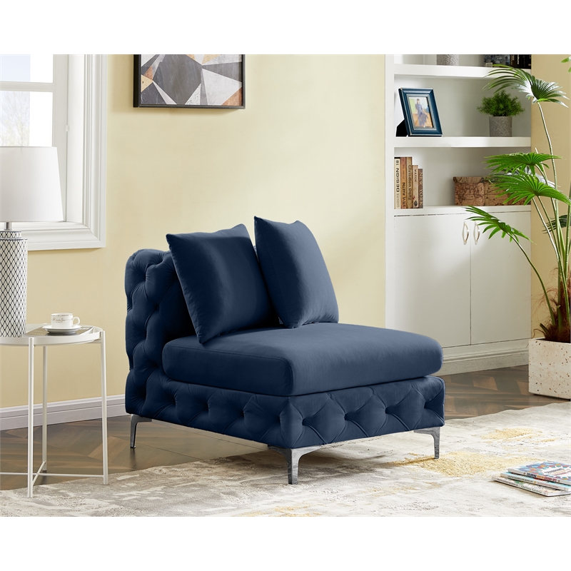 Pemberly Row Navy Velvet Armless Chair with Gold & Chrome Legs