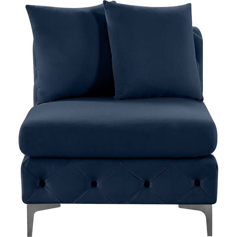 Pemberly Row Navy Velvet Armless Chair with Gold & Chrome Legs