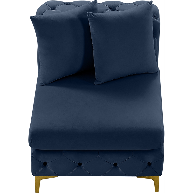 Pemberly Row Navy Velvet Armless Chair with Gold & Chrome Legs
