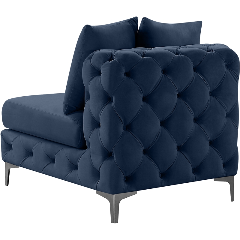 Pemberly Row Navy Velvet Armless Chair with Gold & Chrome Legs
